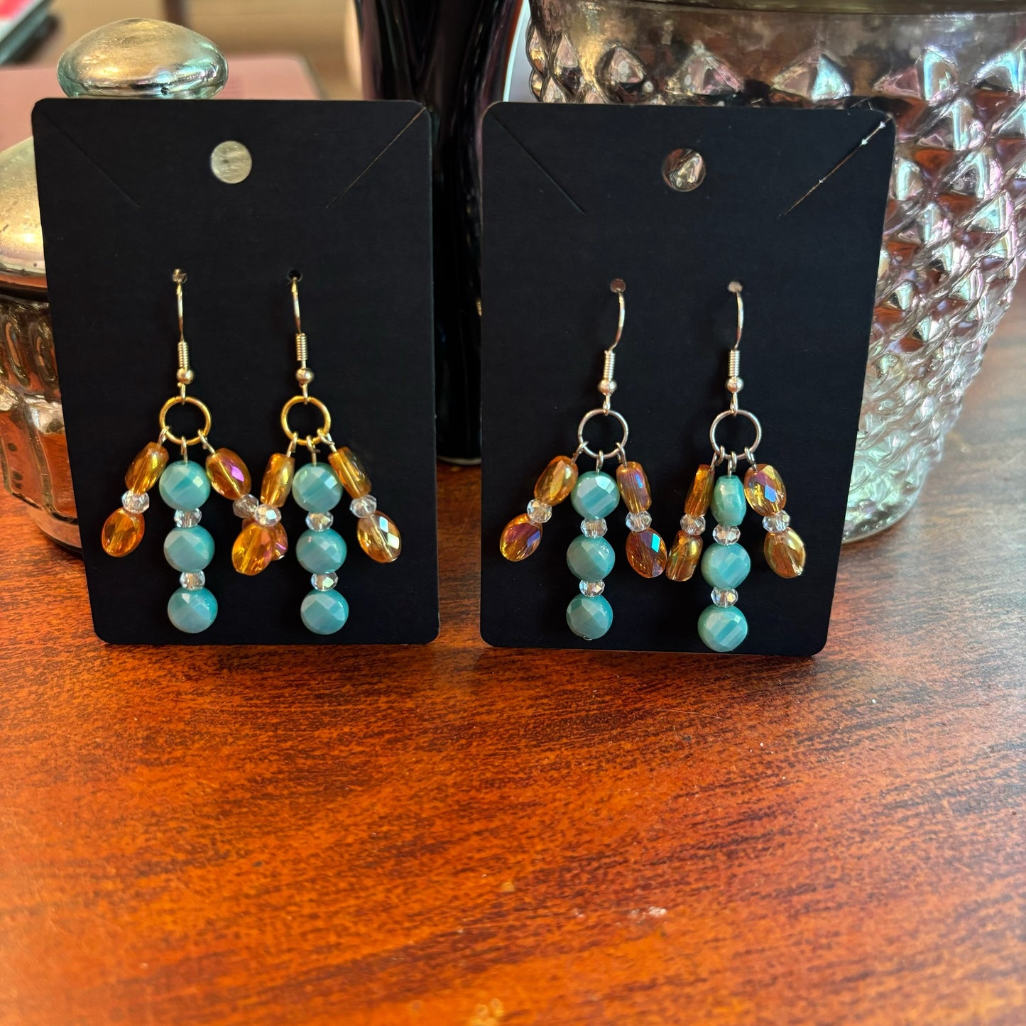 Showgirl Inspired Earrings - Large Teal  and Orange
