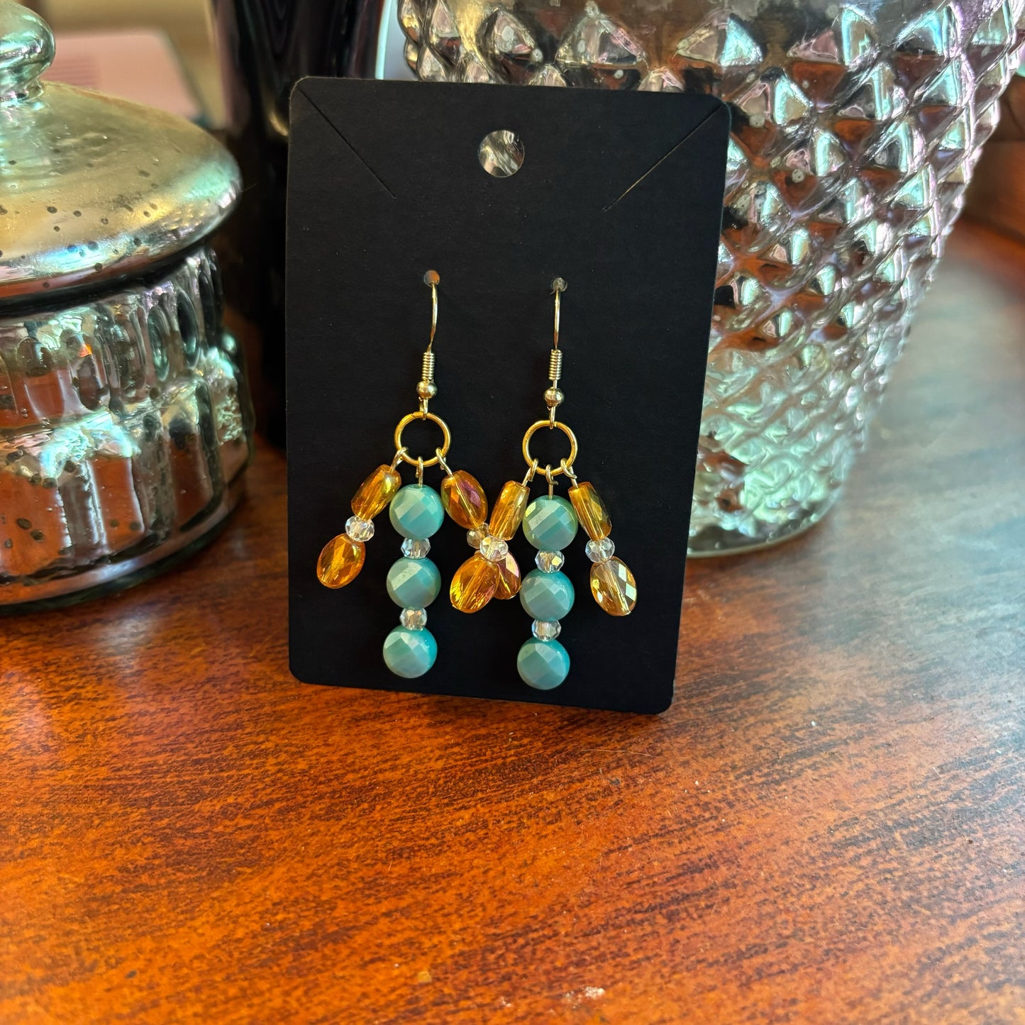 Showgirl Inspired Earrings - Large Teal  and Orange