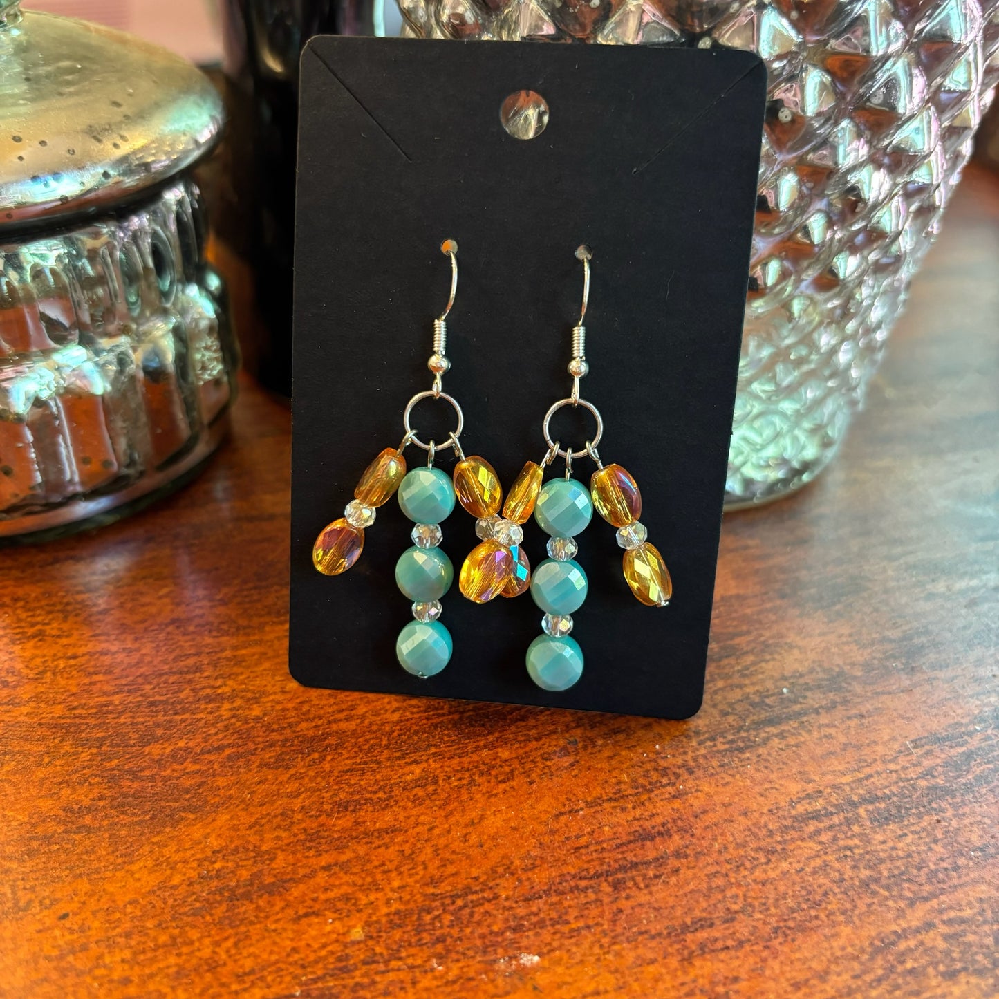 Showgirl Inspired Earrings - Large Teal  and Orange