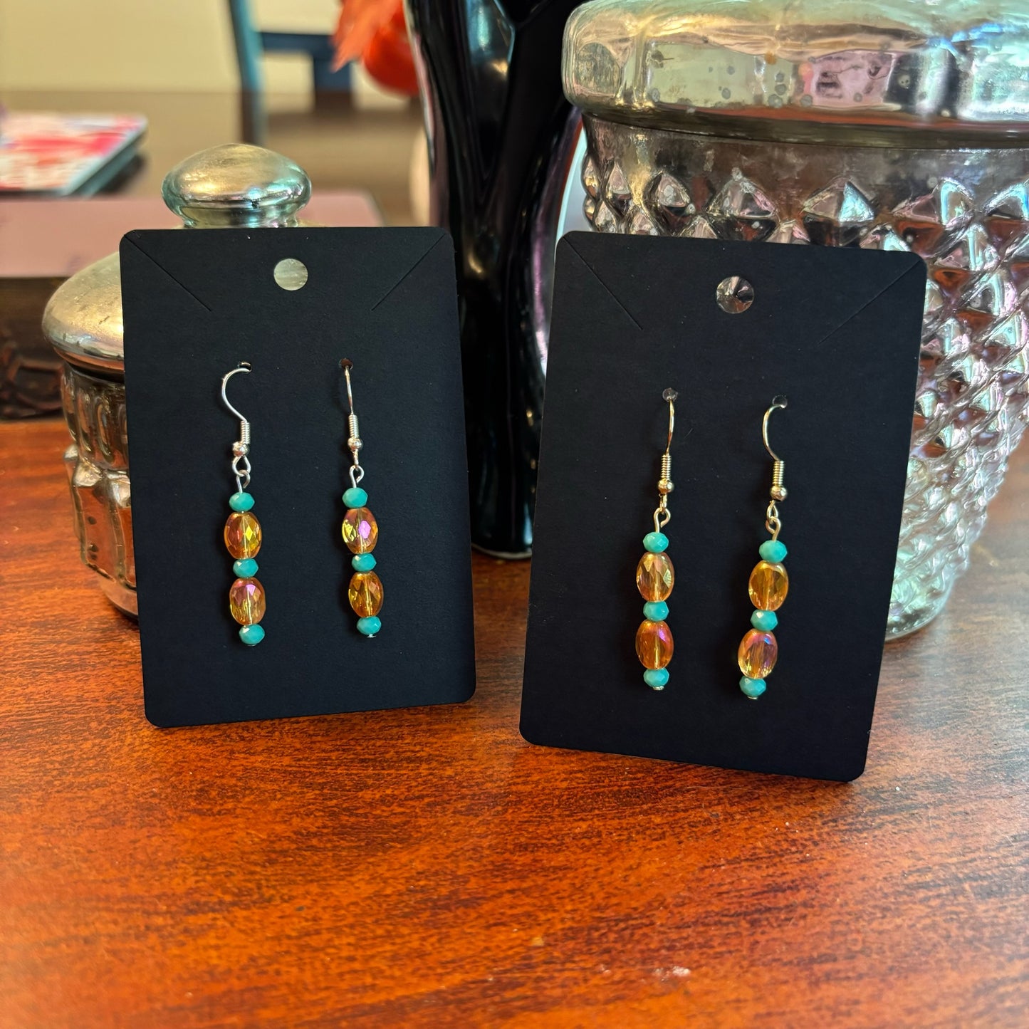 Showgirl Inspired Earrings - Medium  Orange Oval Beads