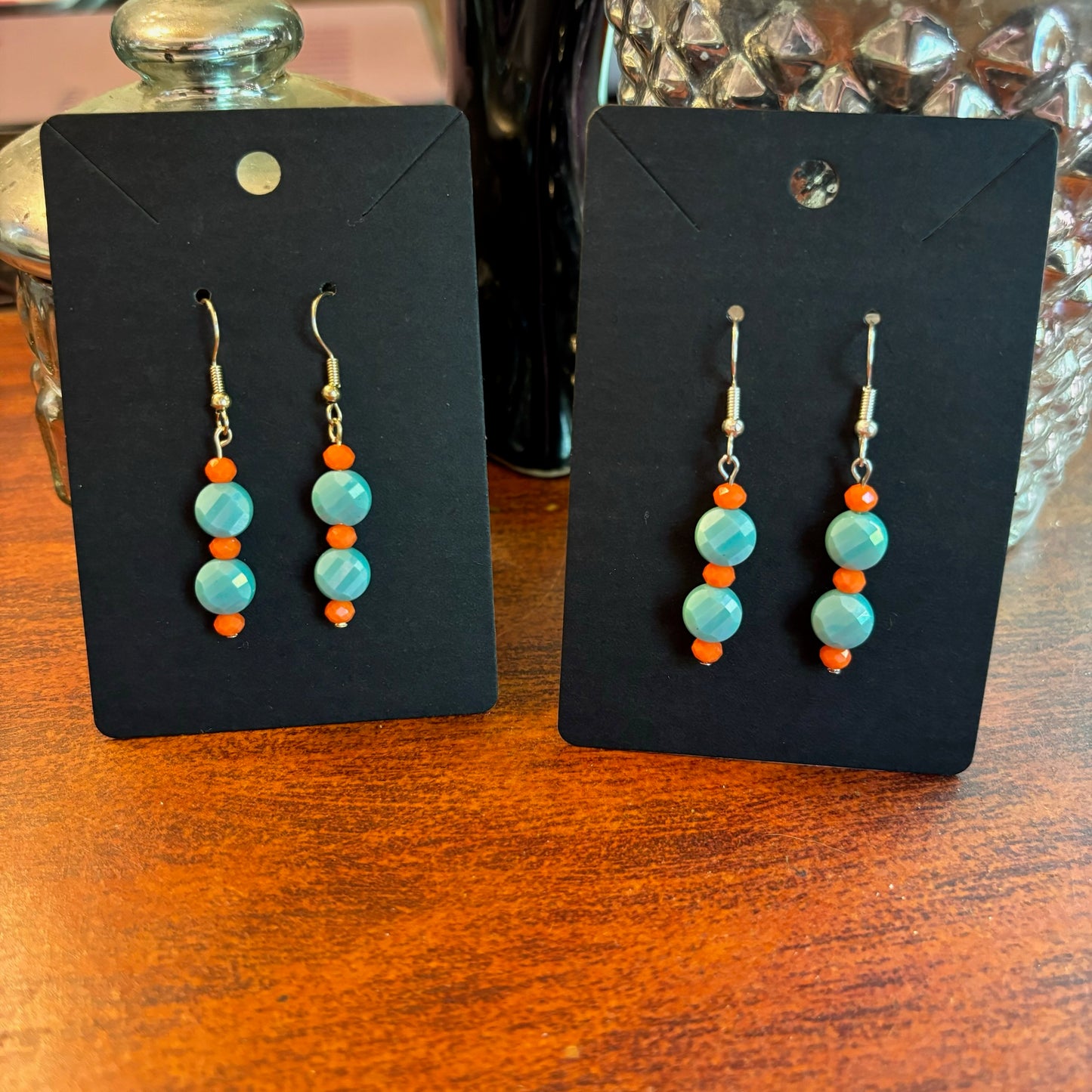 Showgirl Inspired Earrings - Medium Teal Disc Beads