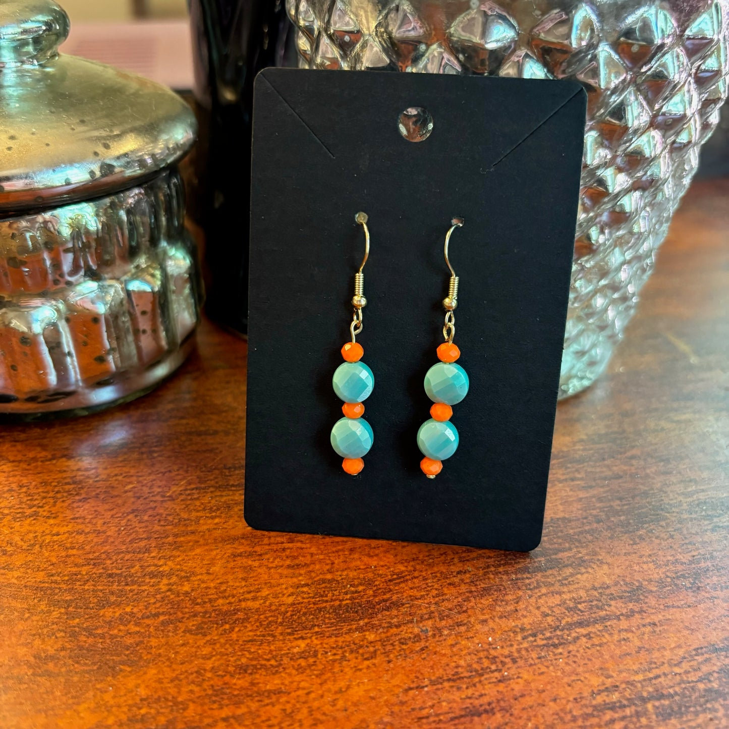 Showgirl Inspired Earrings - Medium Teal Disc Beads