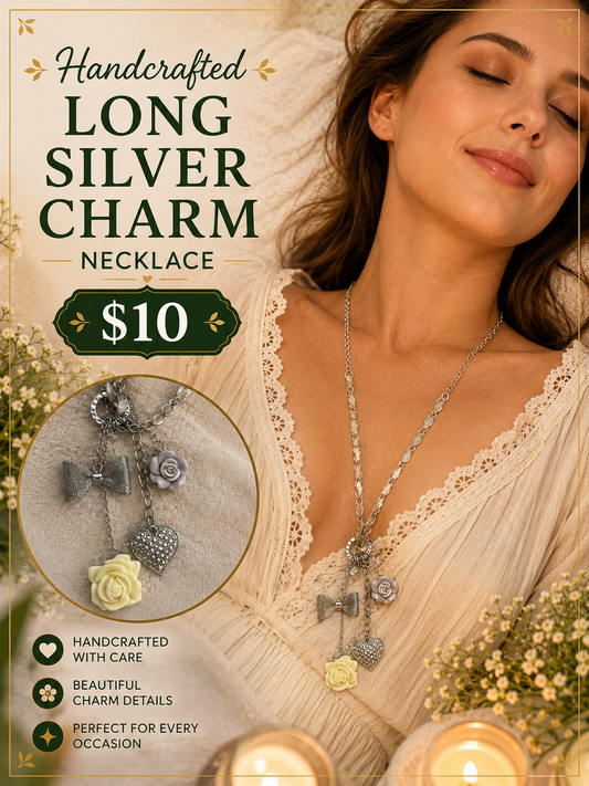 Long Silver Charm Necklace