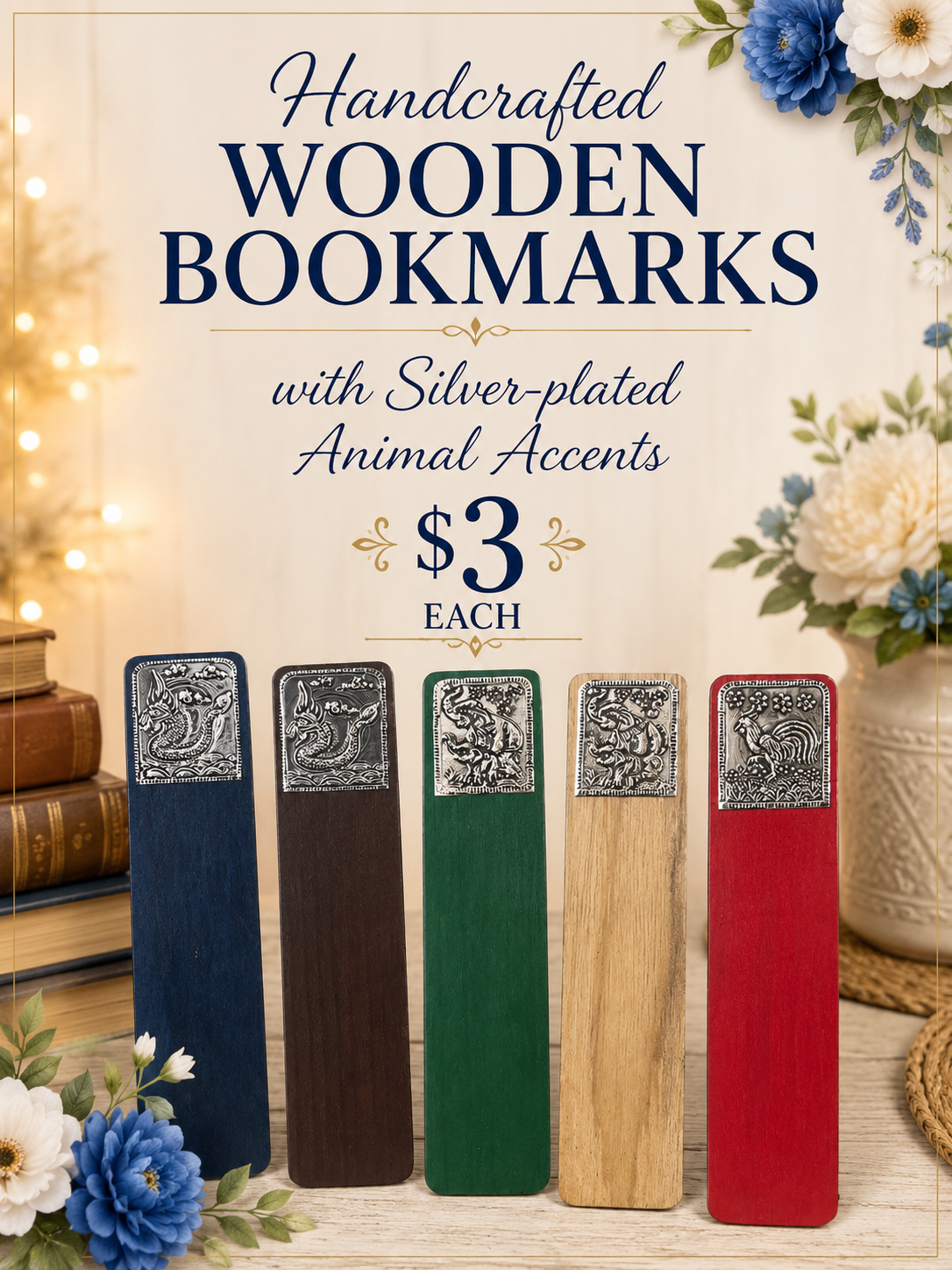 Silver Accented Wooden Bookmarks