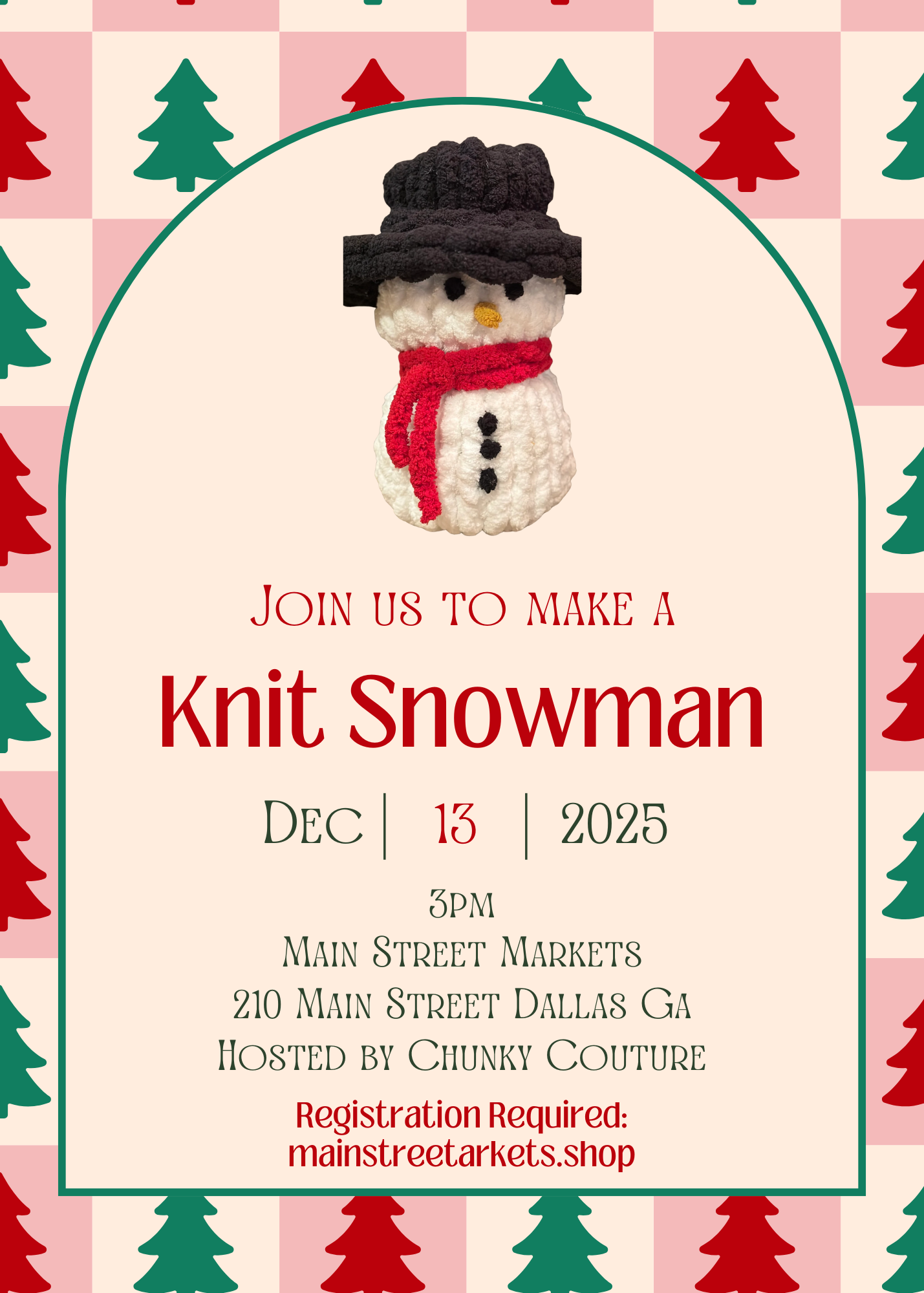 12/13/25 - Knit Snowman Workshop - Dallas, Ga