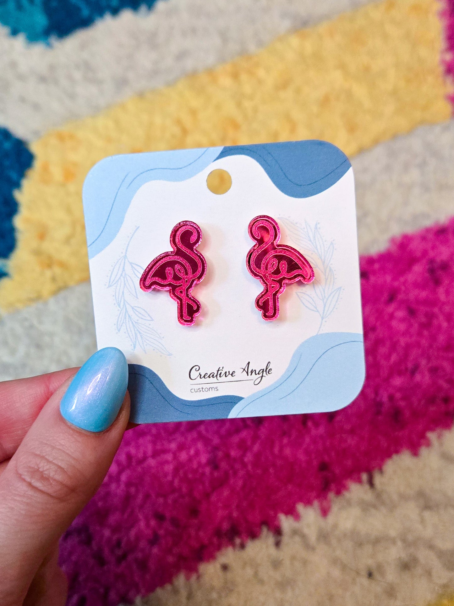 Pink Mirror Flamingo Earrings