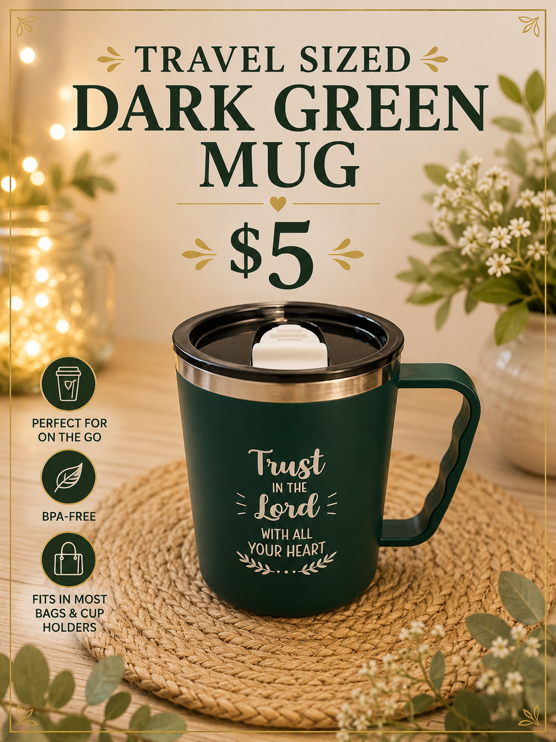Trust in the Lord Dark Green Travel Mug