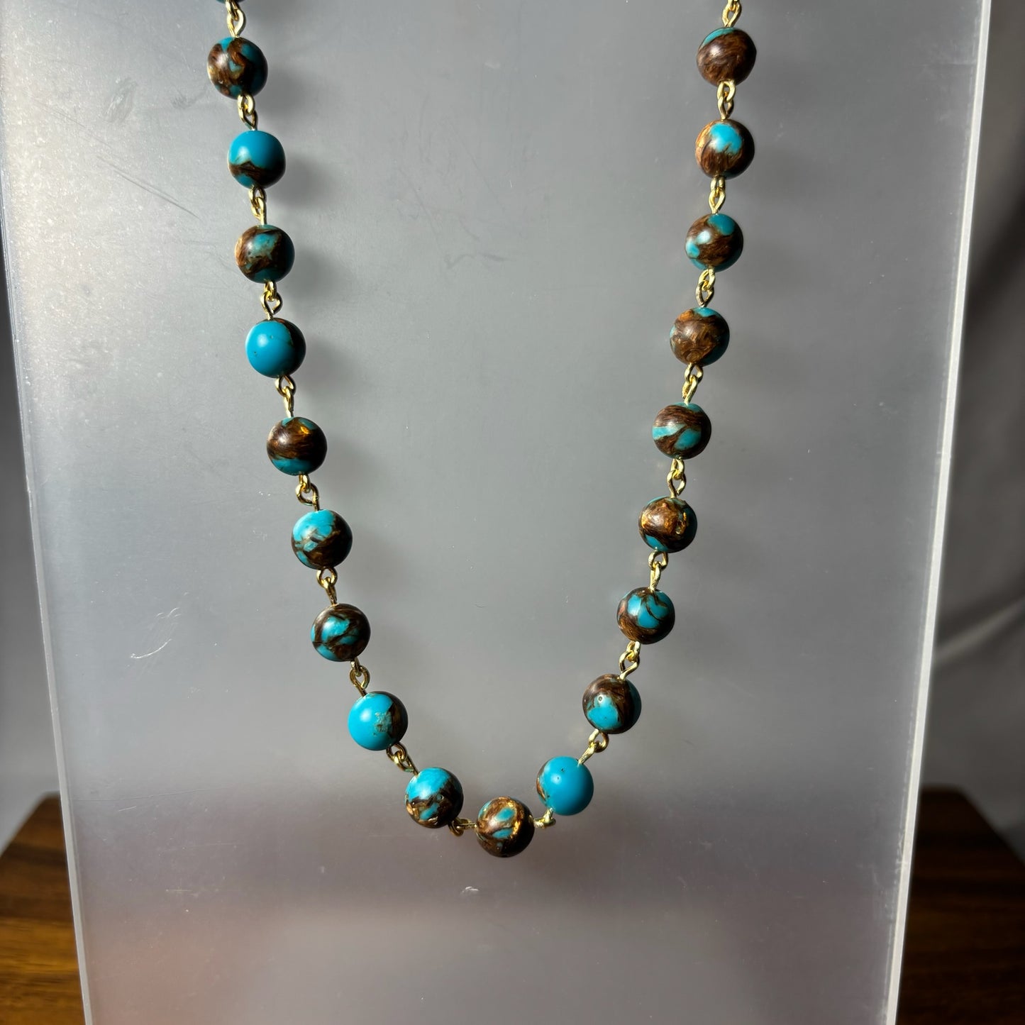 Turquoise and Brown Beaded Necklace