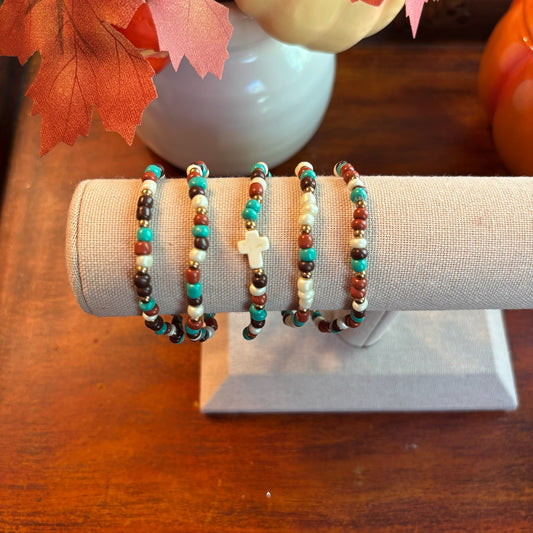 Western Style Cross Beaded Bracelet Stack
