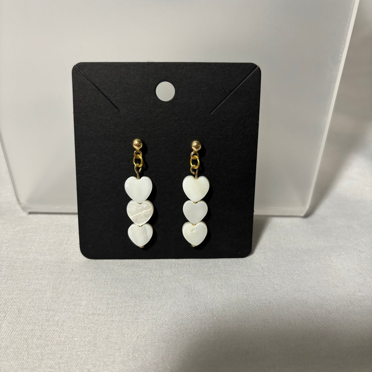 White Shell Heart Beaded Earrings