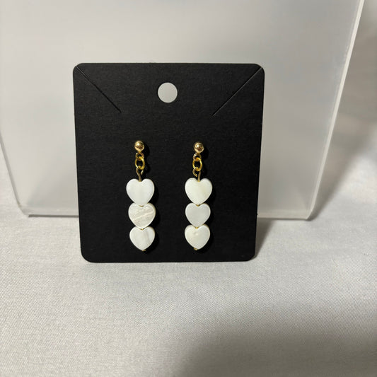 White Shell Heart Beaded Earrings