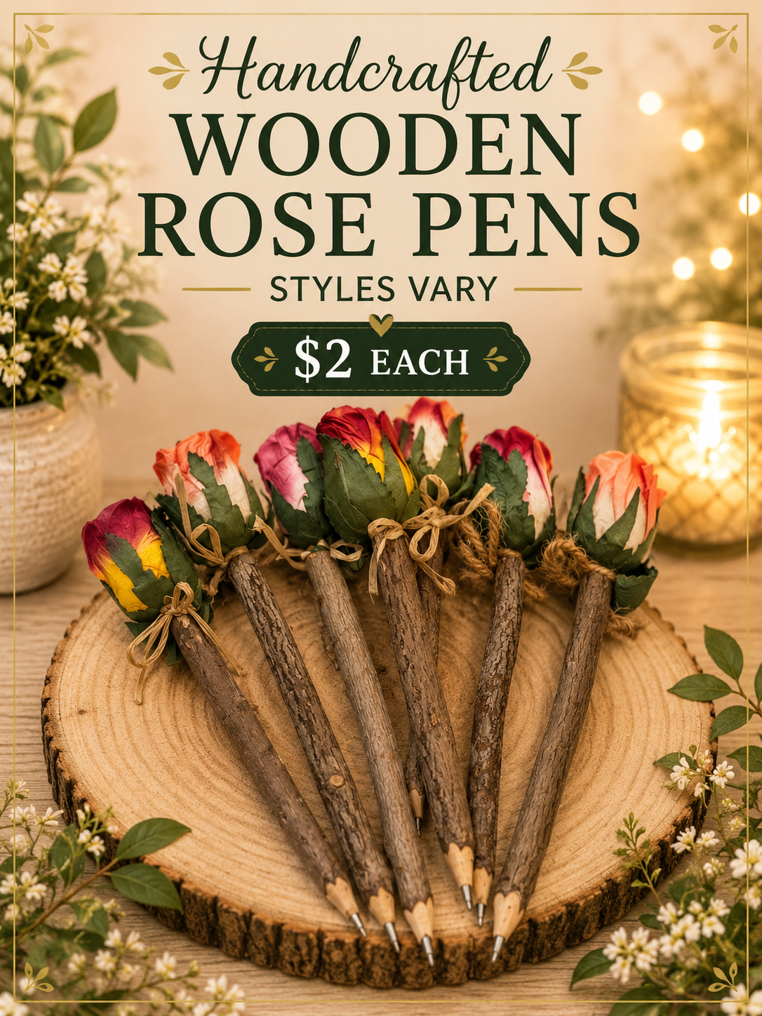 Wooden Rose Pens