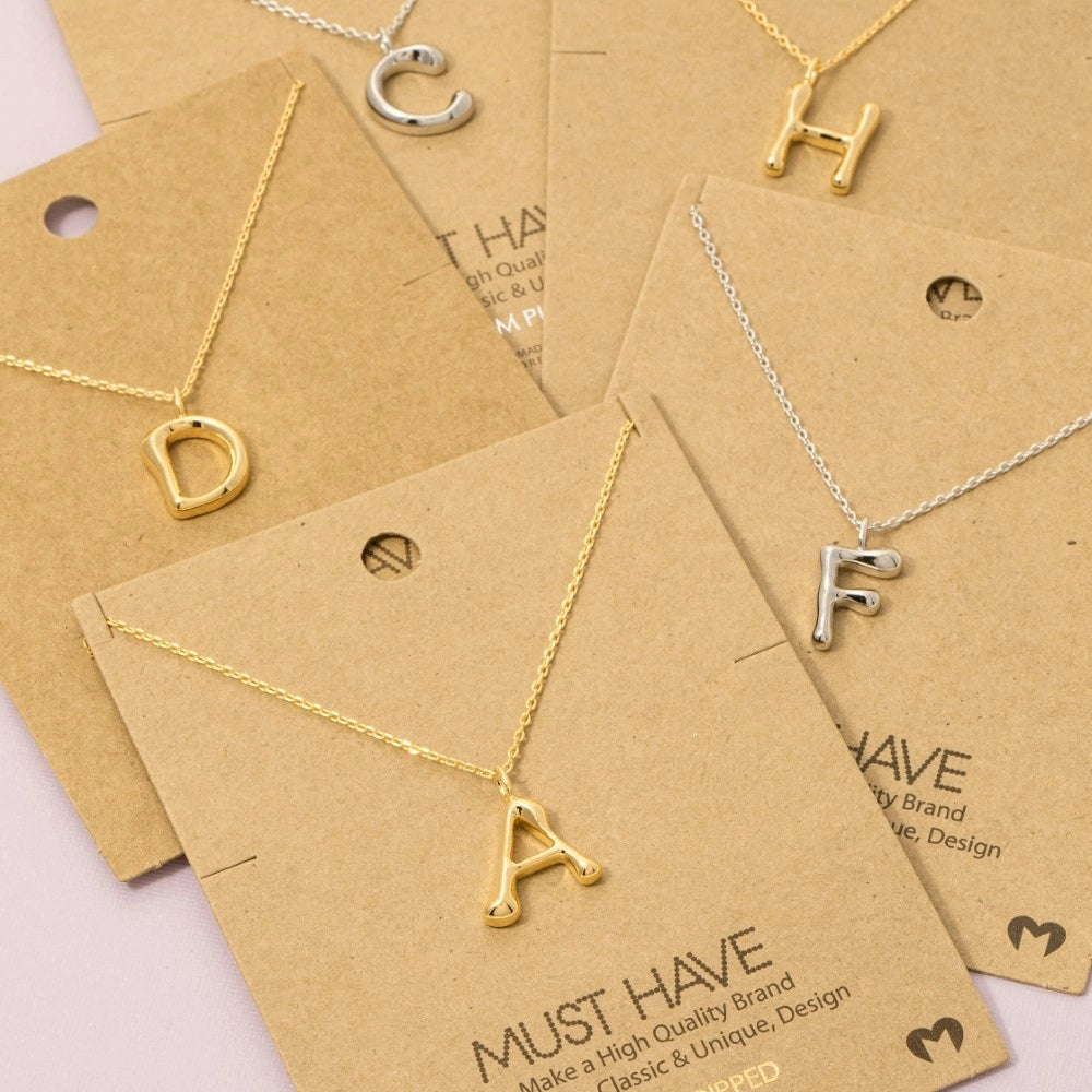 Gold Dipped Bubble Letter Pendant Necklace