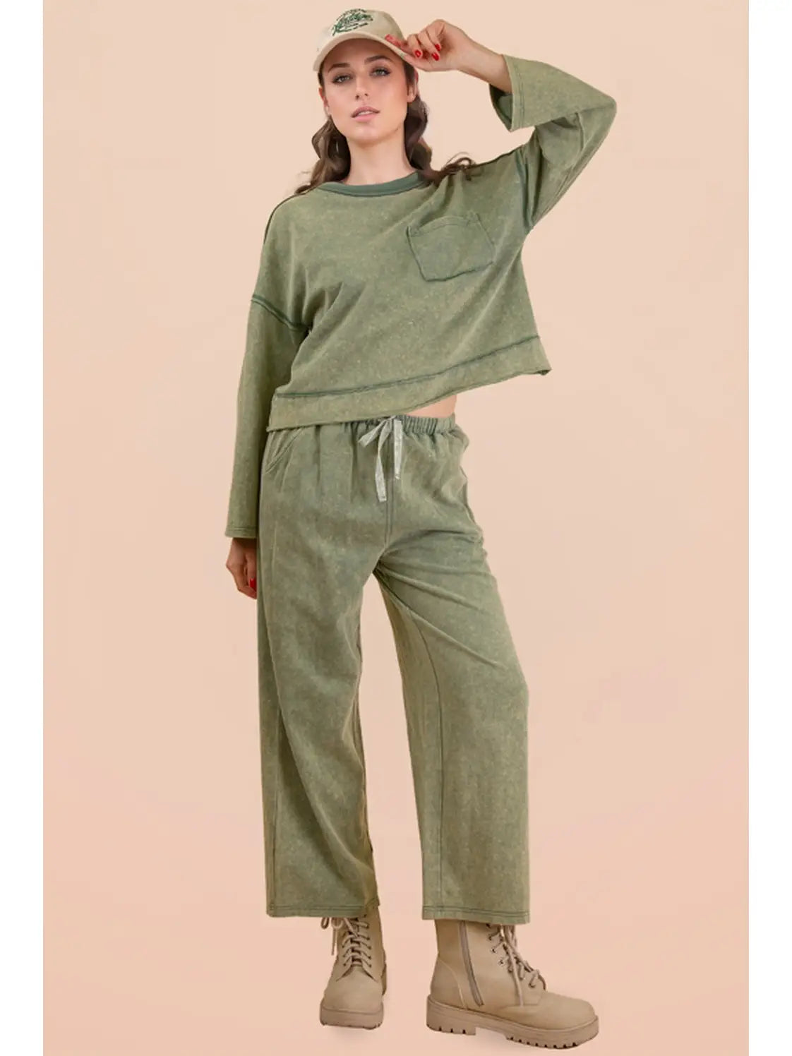 Mineral Washed Casual Knit Pants