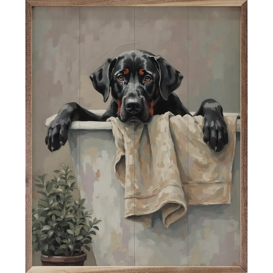 Bath Time Dog in White Tub