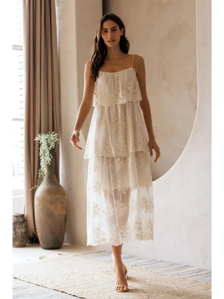 Floral Tiered Lace Midi Dress