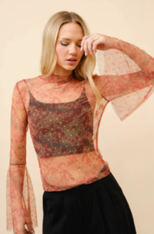 Mesh Bell Sleeve Top