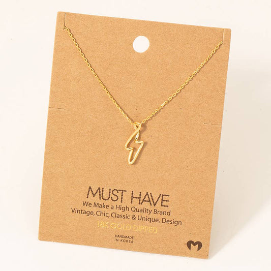 Gold Dipped Wire Lightning Bolt Pendant Necklace