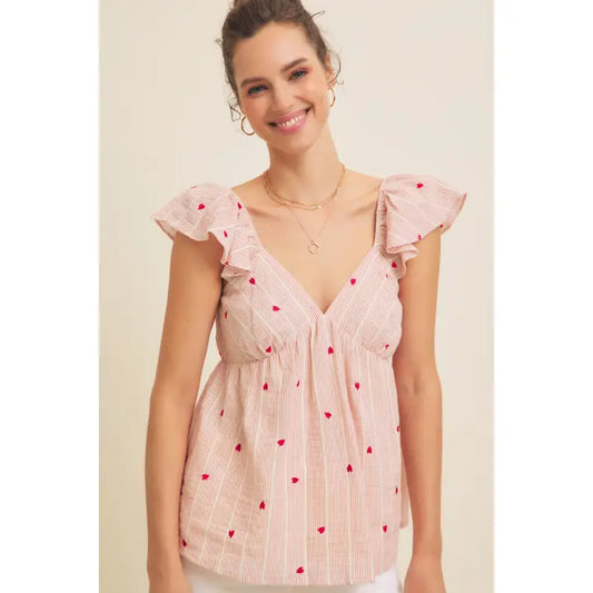 Heart Embroidered Linen Blend