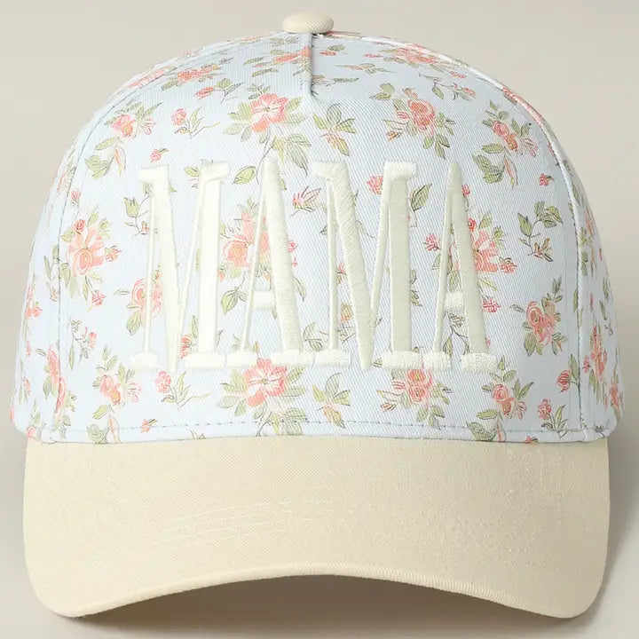 Mama Embroidered Flower Pattern Trucker Hat