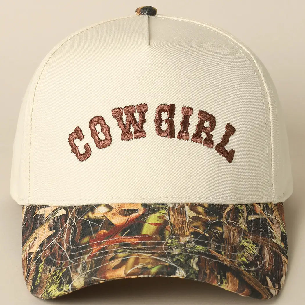 Cowgirl Lettering Embroidery Camo Two-Tone Cap