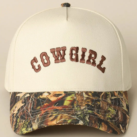 Cowgirl Lettering Embroidery Camo Two-Tone Cap