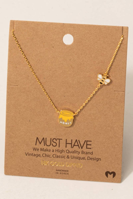 Gold Dipped Epoxy Honey Pot Pendant Necklace