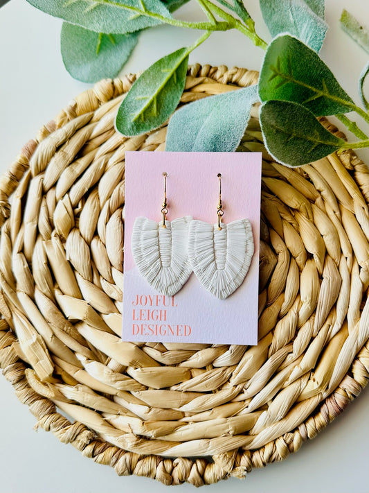 White Macrame Feather Earrings