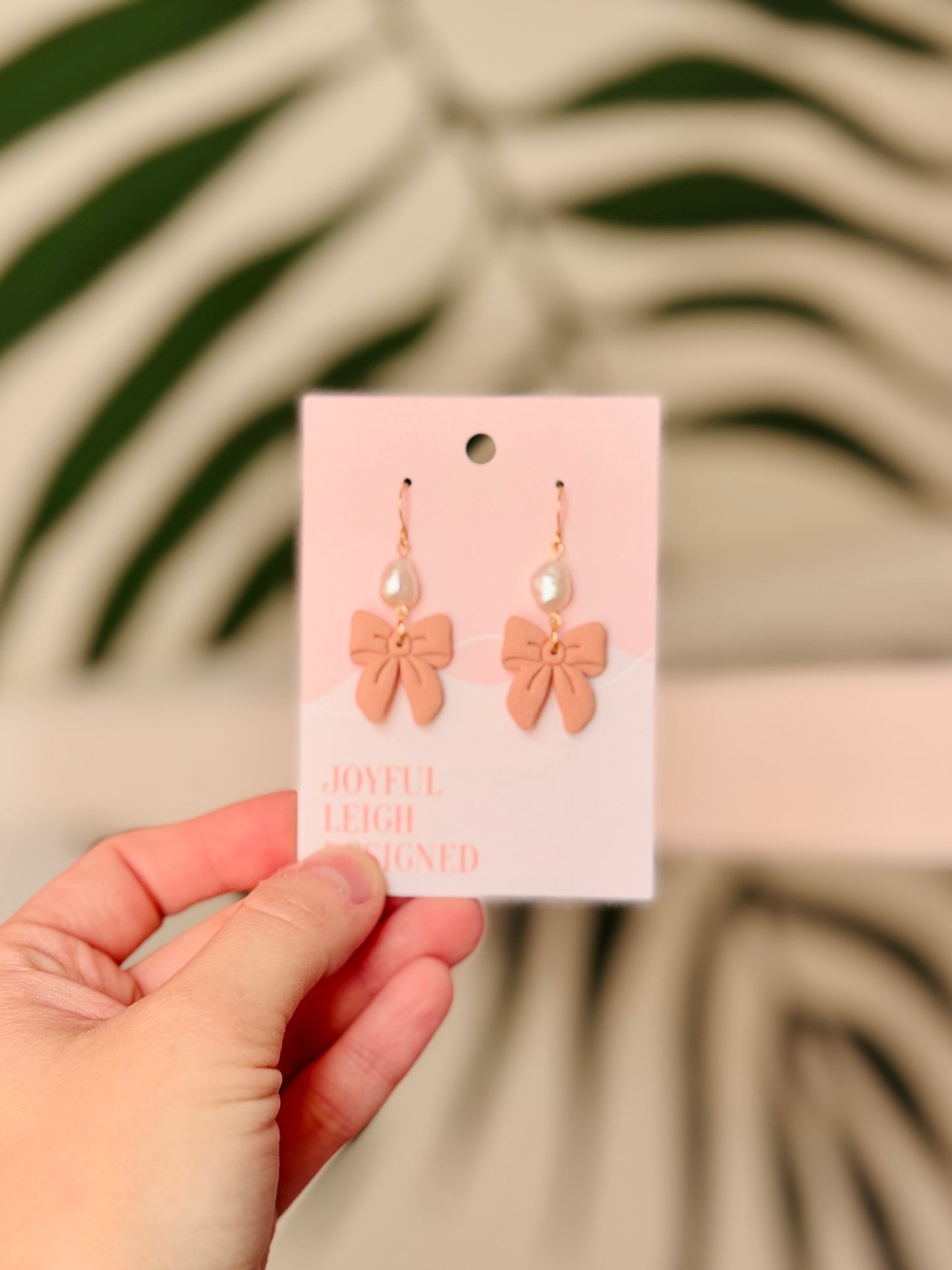 Pink Bow and Pearl Dangles