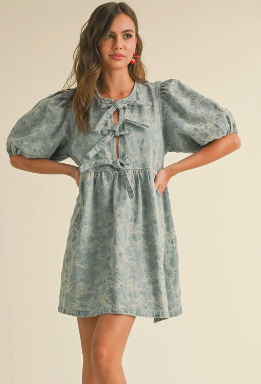 Floral Bow Denim Dress
