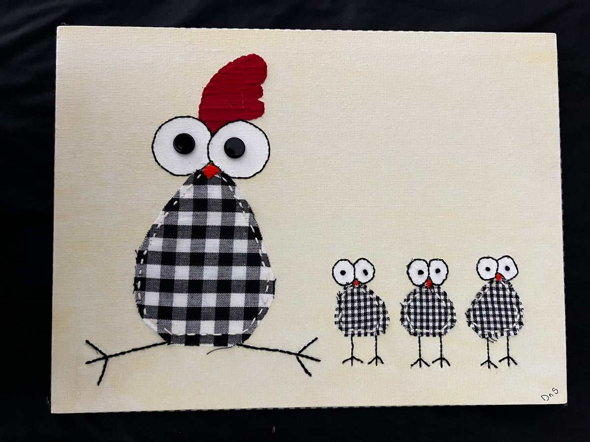 Appliqué Hen with Three Chicks