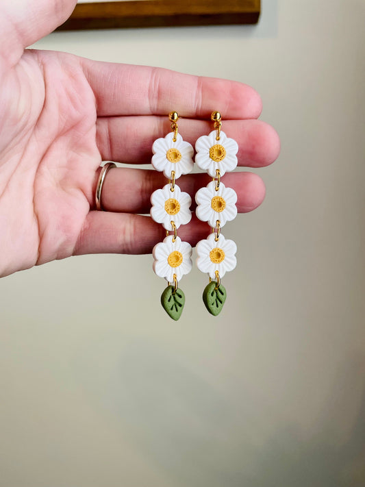 3 Tiered White Flower Dangles