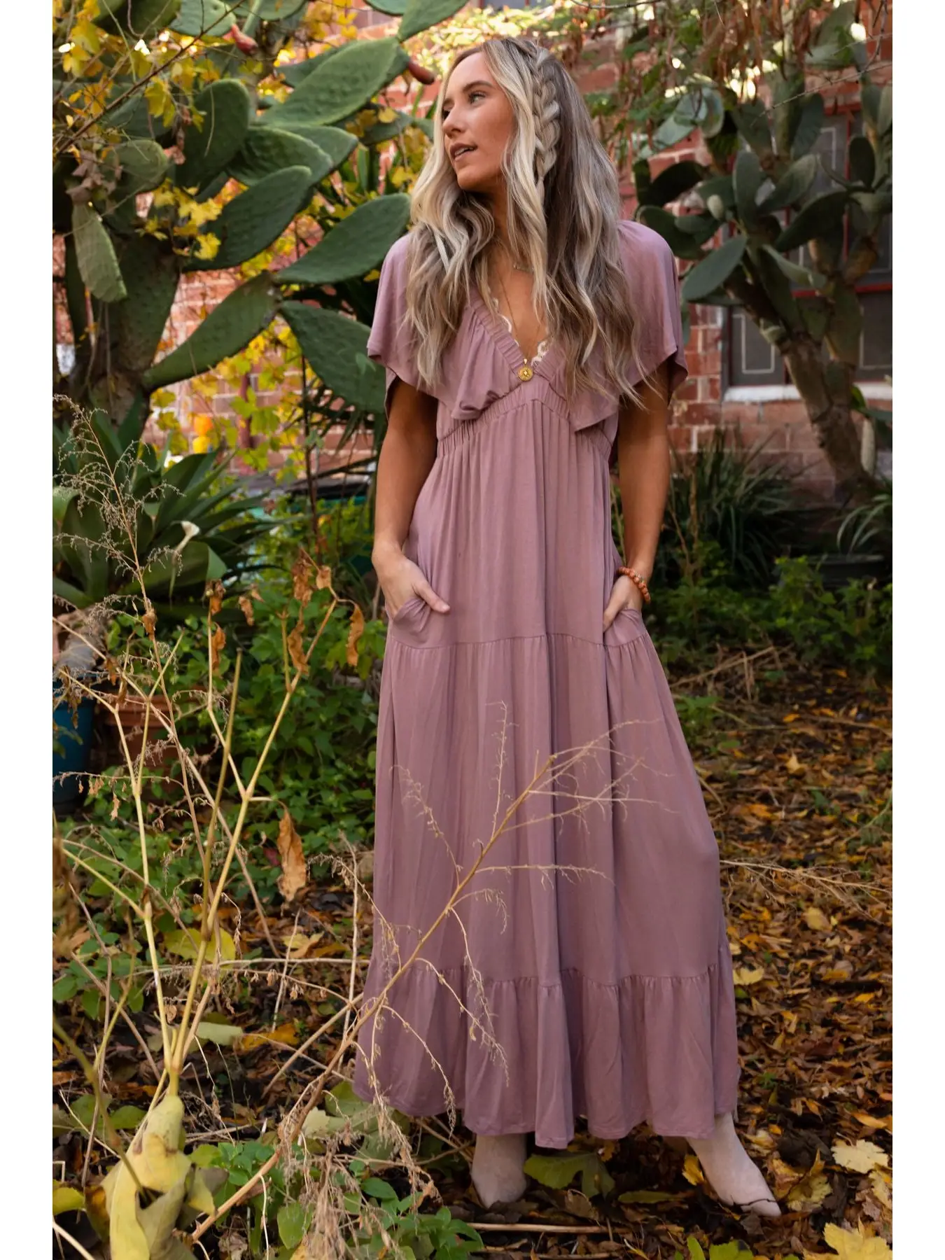 On Repeat Open Back Ruffle Maxi Dress - Mauve